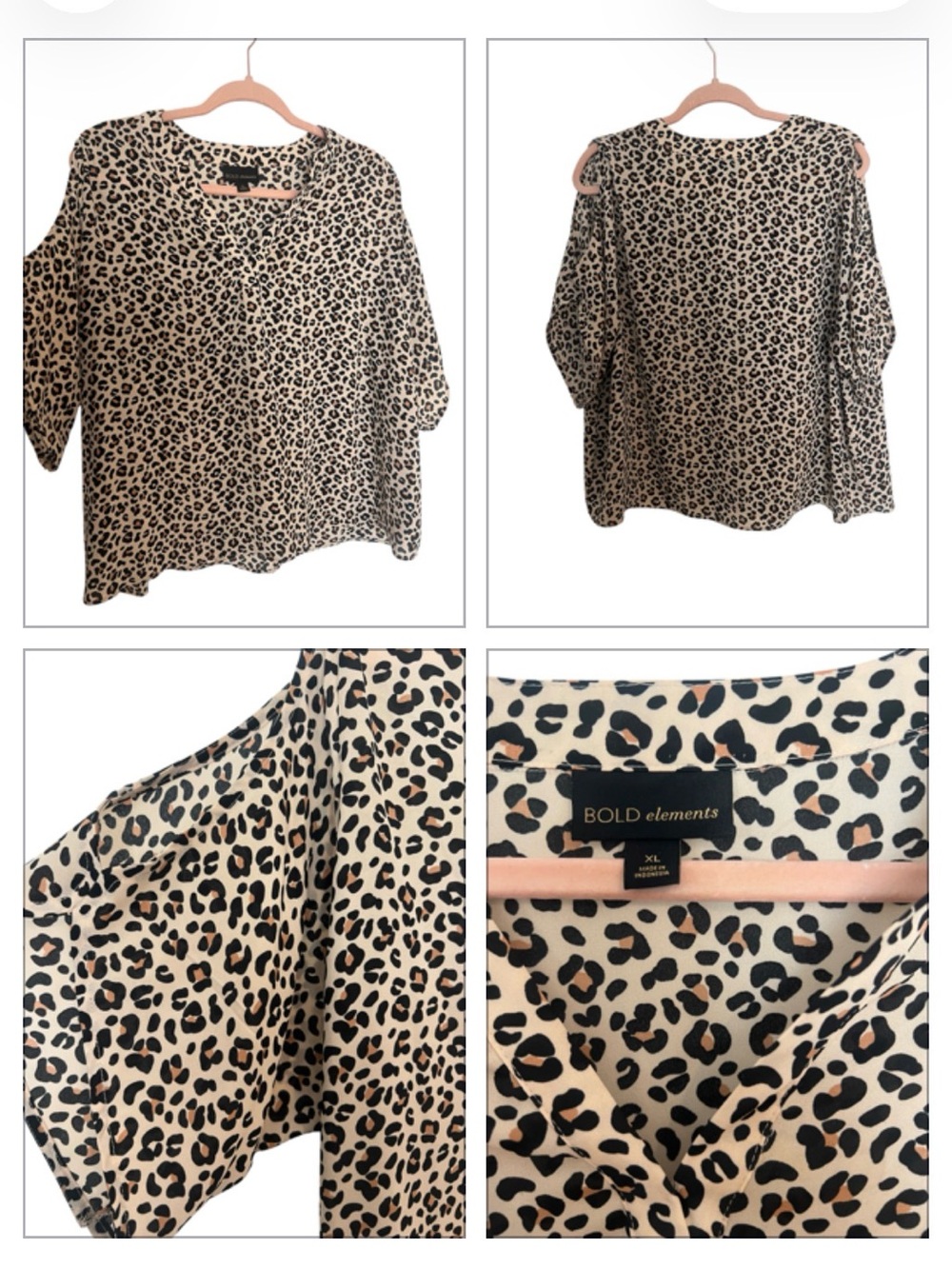 BOLD elements Leopard Print Short Sleeve Blouse in Cream and Black